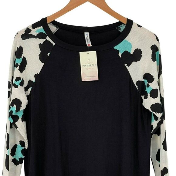 P & Rose Leopard Print Top Black Women Small T1219 - Picture 3 of 10